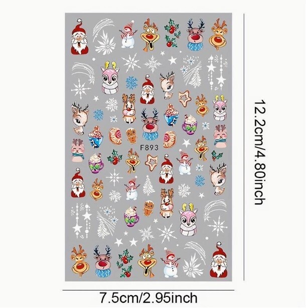 Nail Art Stickers Christmas Santa Reindeer Snowman Baubles Snowflakes Stars Elf