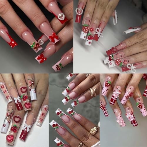 ONPRESS 15 Grids Red 3D Nails Charms Resin Fruit Nail Art Rhinestones Summer