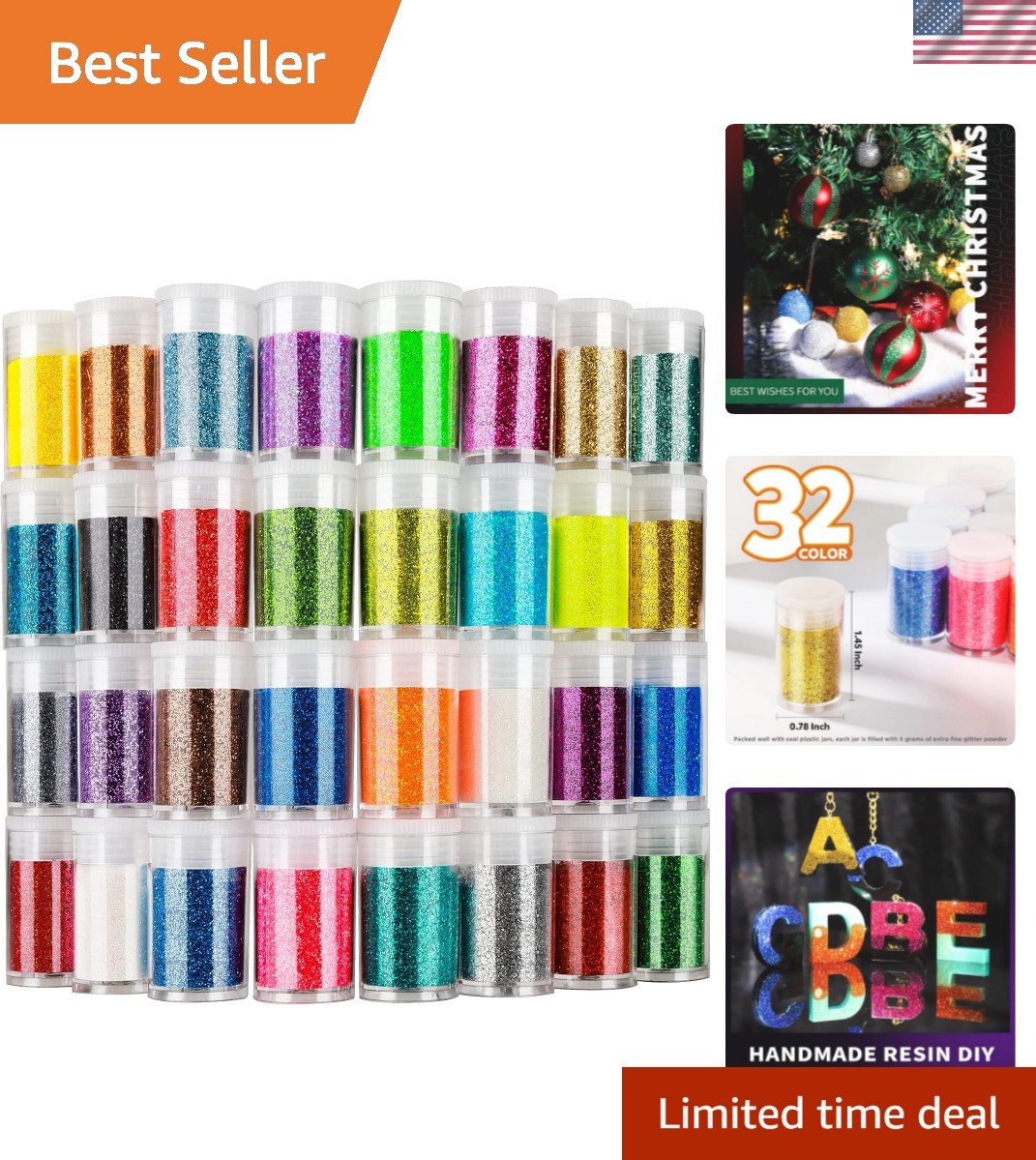 Glitter, 32 Colors Fine Glitter for Crafts, Resin, Body Hair Face Nail, DIY P…