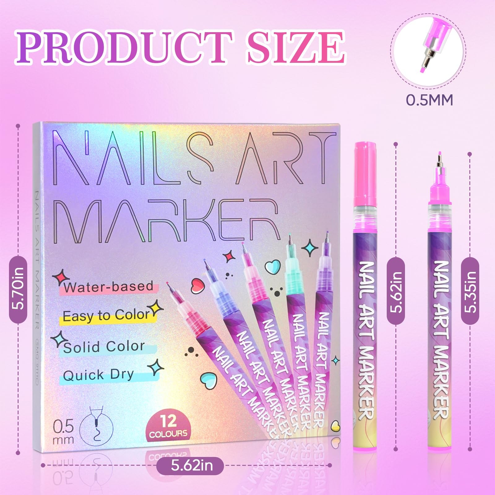 12 Colors Nail Art Marker Pens Set, Nail Markers for Nail Art, Suitable for N…