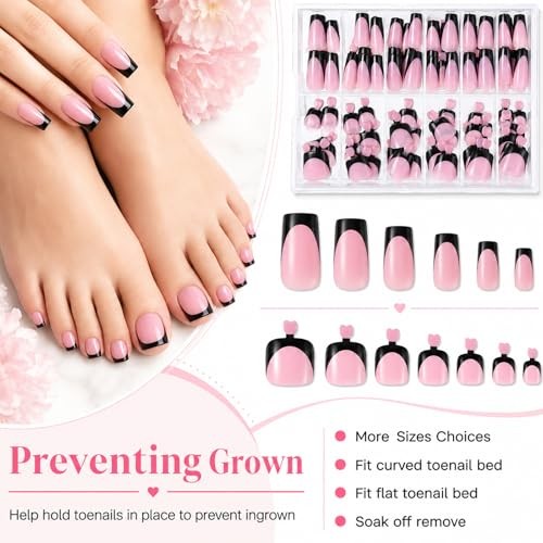 144 Pcs French Tip Press on Nails and Toenails, 12 Sizes Full Cover Square