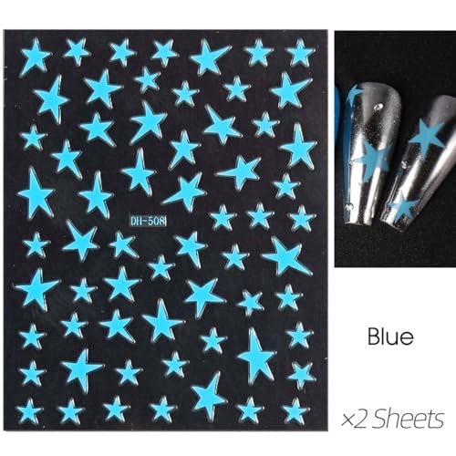 14 Sheets Y2k Star Nail Art Stickers – 7 Colors – Self-Adhesive Nail Style-3