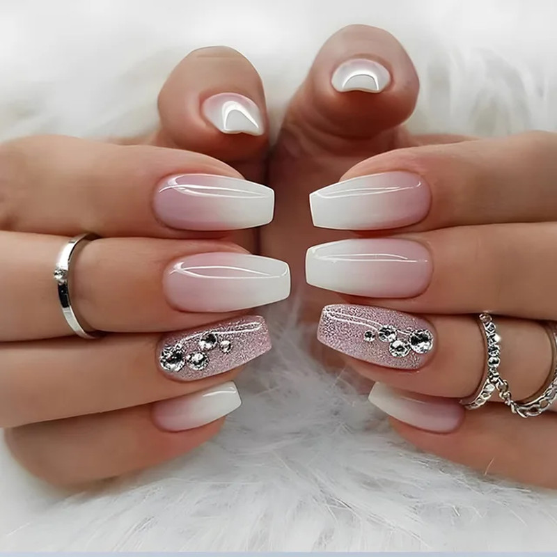 24Pcs Gradient Acrylic Fake Nails Art Long Ballet Wearing Nails Fake Press on Na
