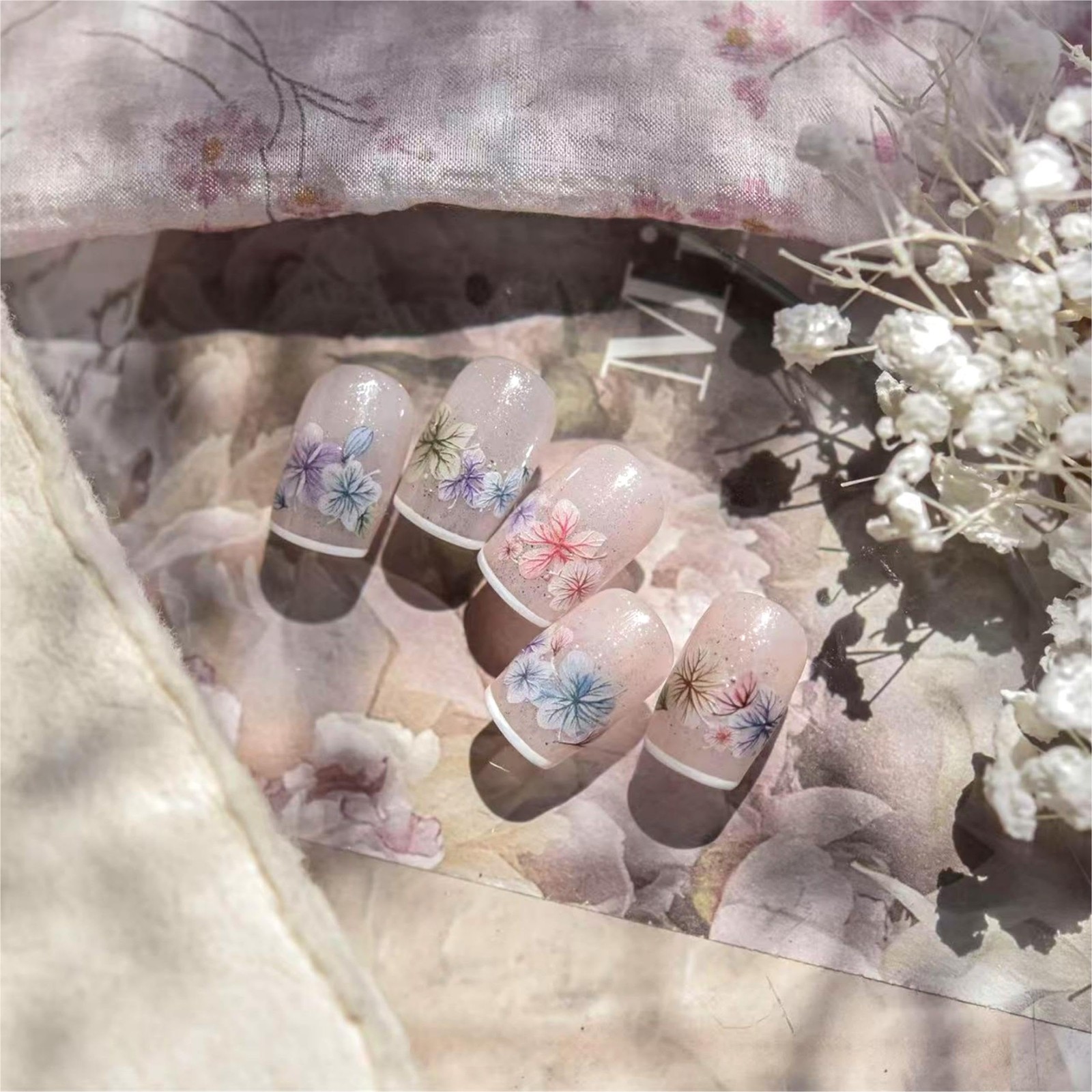 Dried Wildflowers Nail Stickers 5D Embossed Wildflower Nail Stickers Spring S…