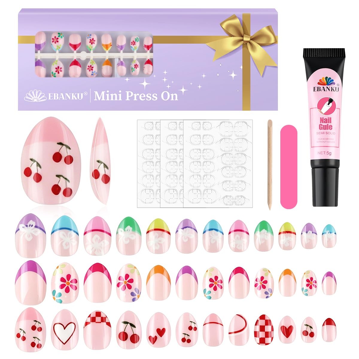 Press On Nails for Girls, 3 Style Press On Nails for Kids