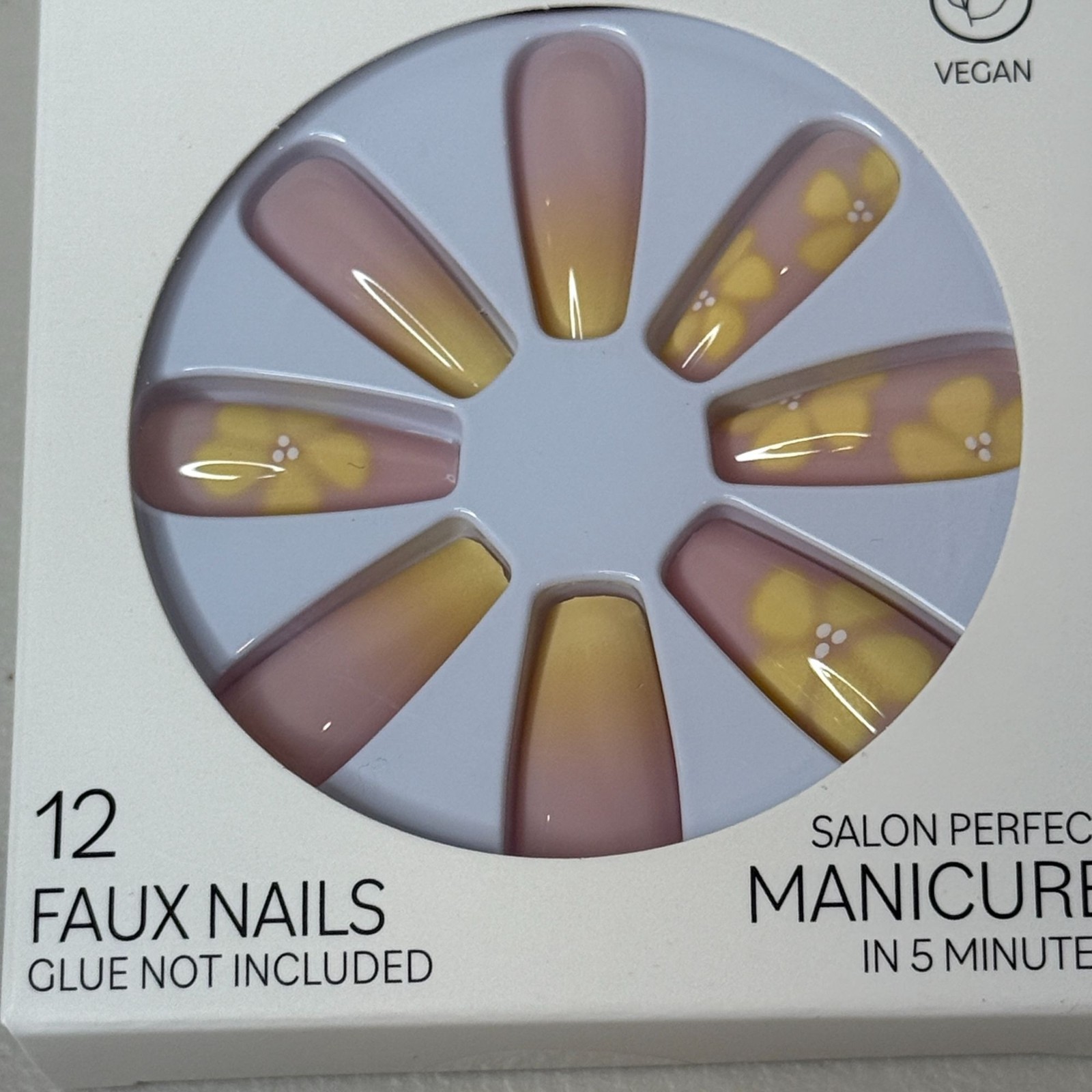Pretty Woman Press On Nails Pink Yellow Floral Faux Nail Manicure Vegan