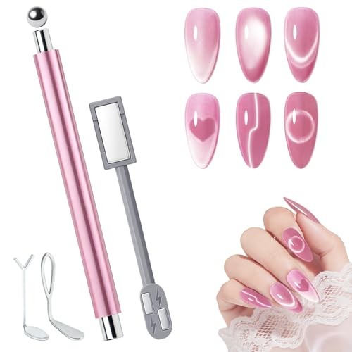 5-in-1 Cat Eye Nail Magnet Stick with Heart Shaped Tool & Ball Magnet, Pink