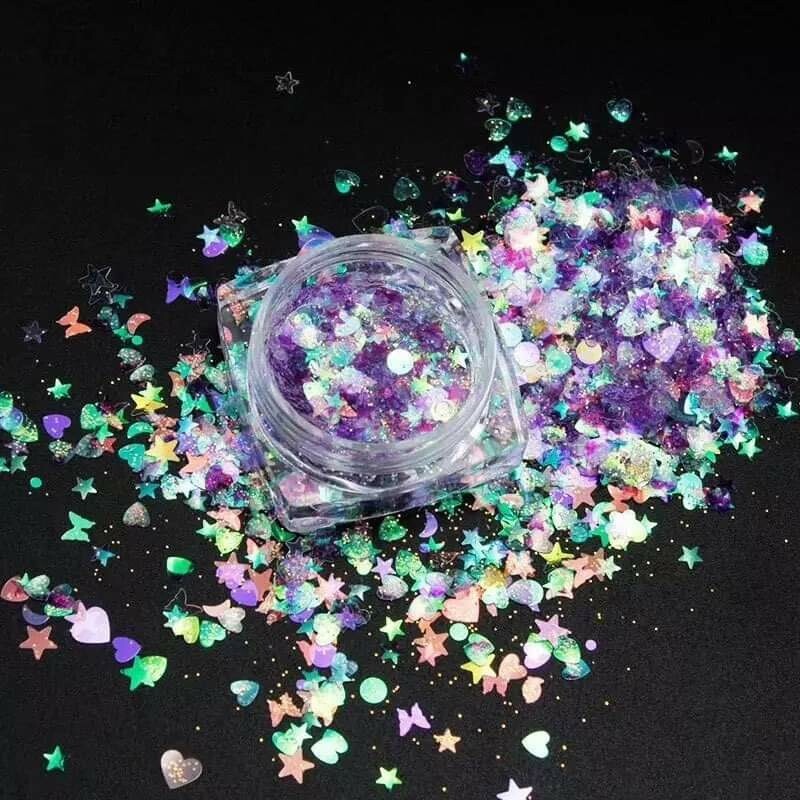8 Colors/set Mix Star Heart Round Manicure Decor Chunky Stickers Nail Sequins