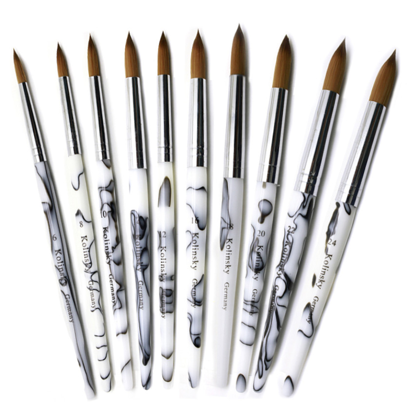 Kolinsky Acrylic Nail Brush Oval Marble Handle Manicure Tools Size 6-24 US