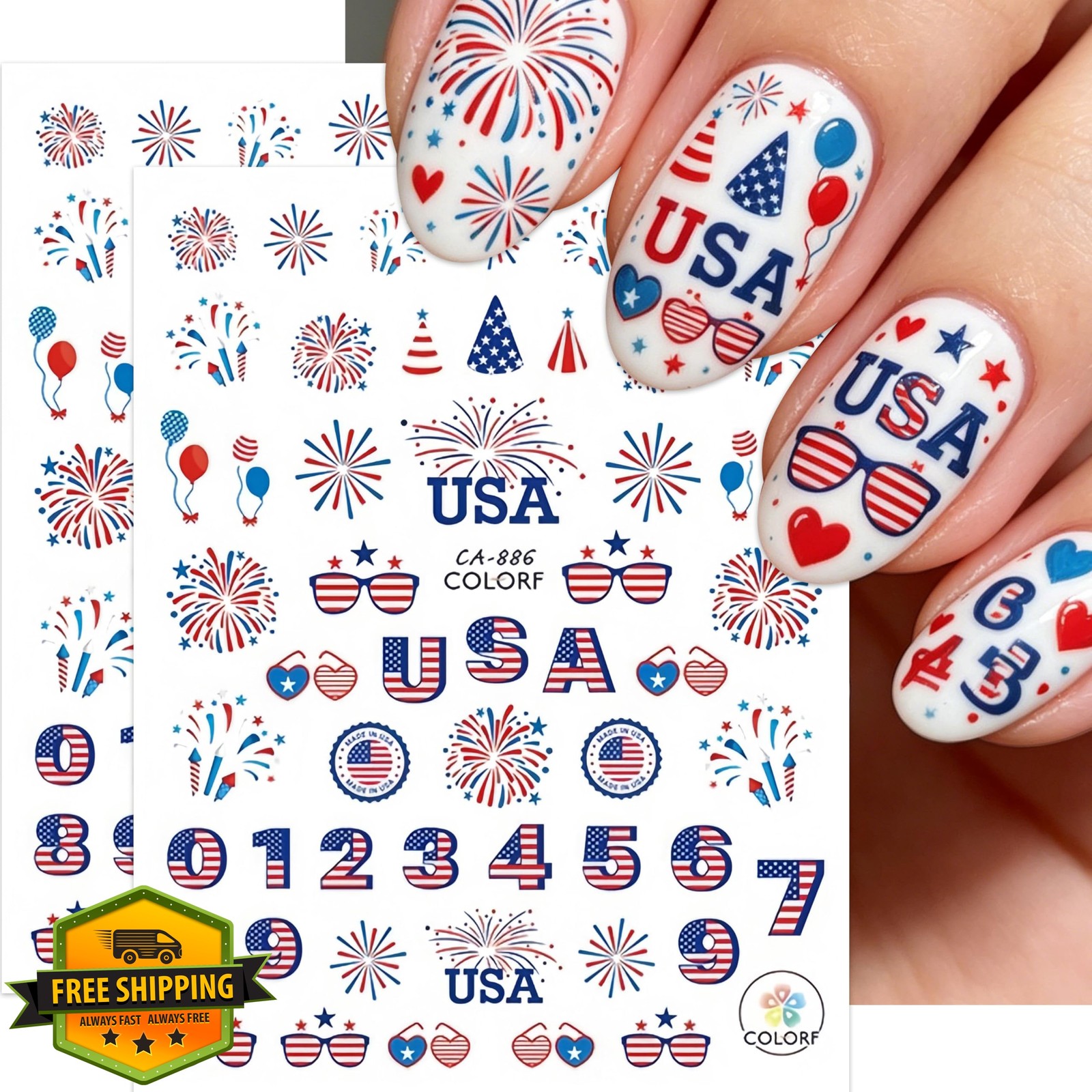 LRyssalia Style08 4th of July Flag Fireworks Nail Stickers