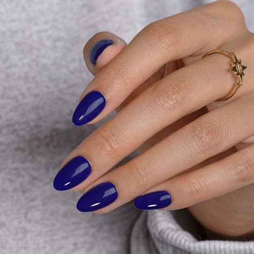 Short Oval Acrylic Nails – Dark Blue – Acrylic Press On Nails