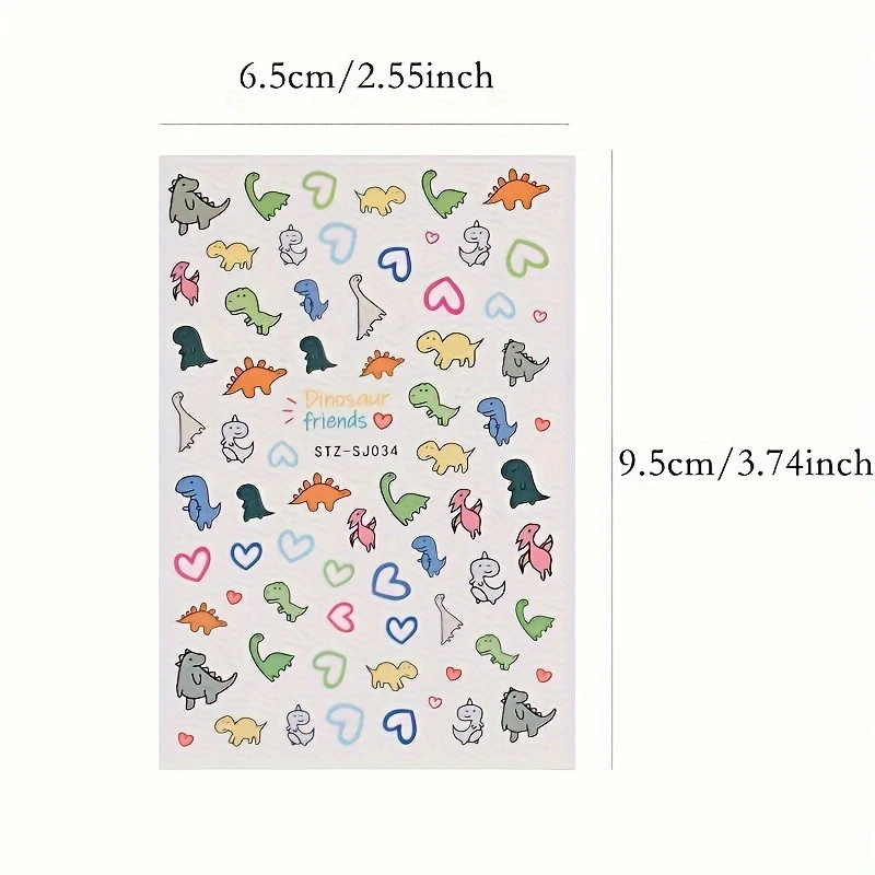 Cute Cartoon Design Nail Art Stickers, Self Adhesive Dinosaur Pig Dog Design