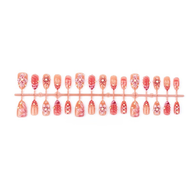 Press on Nail – Pink Cherry Blossoms, Medium To Long Almond Nails, 30 Piece Set