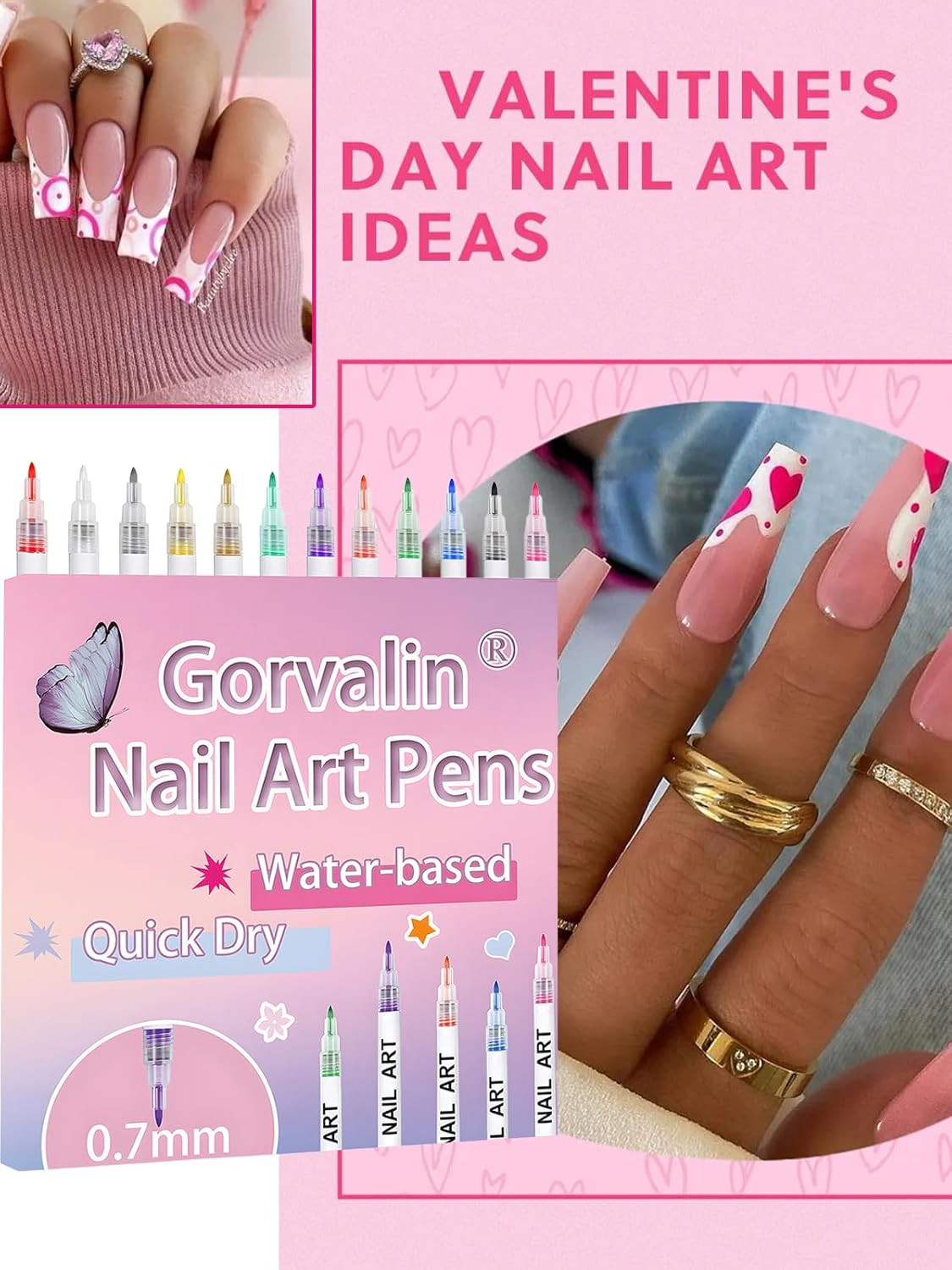 12 Colors Nail Art Pens, 3D Quick Dry Nail Point Graffiti Dotting Liner Pen Sets