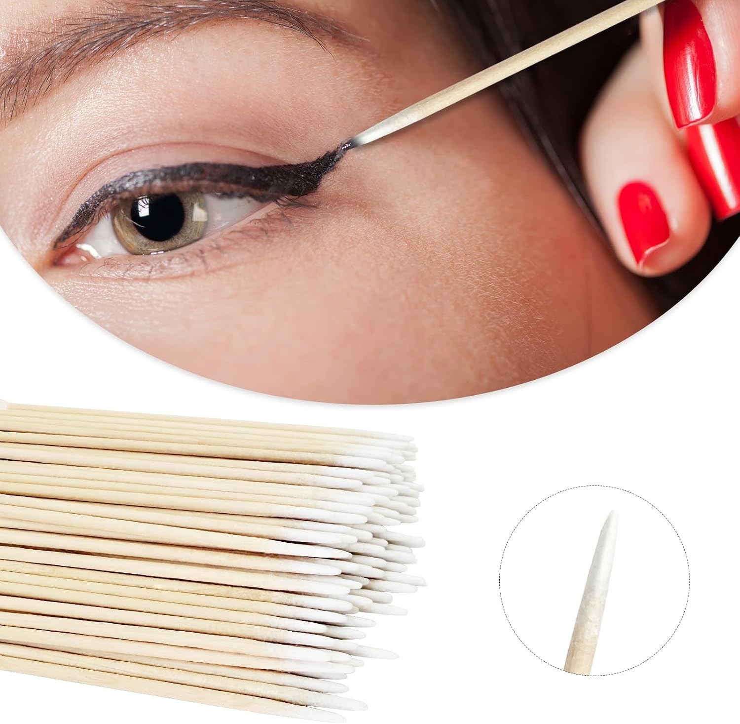600 Count 4 Inch Pointed Cotton Swabs for Nail with Wood Sticks | with Firm Soft
