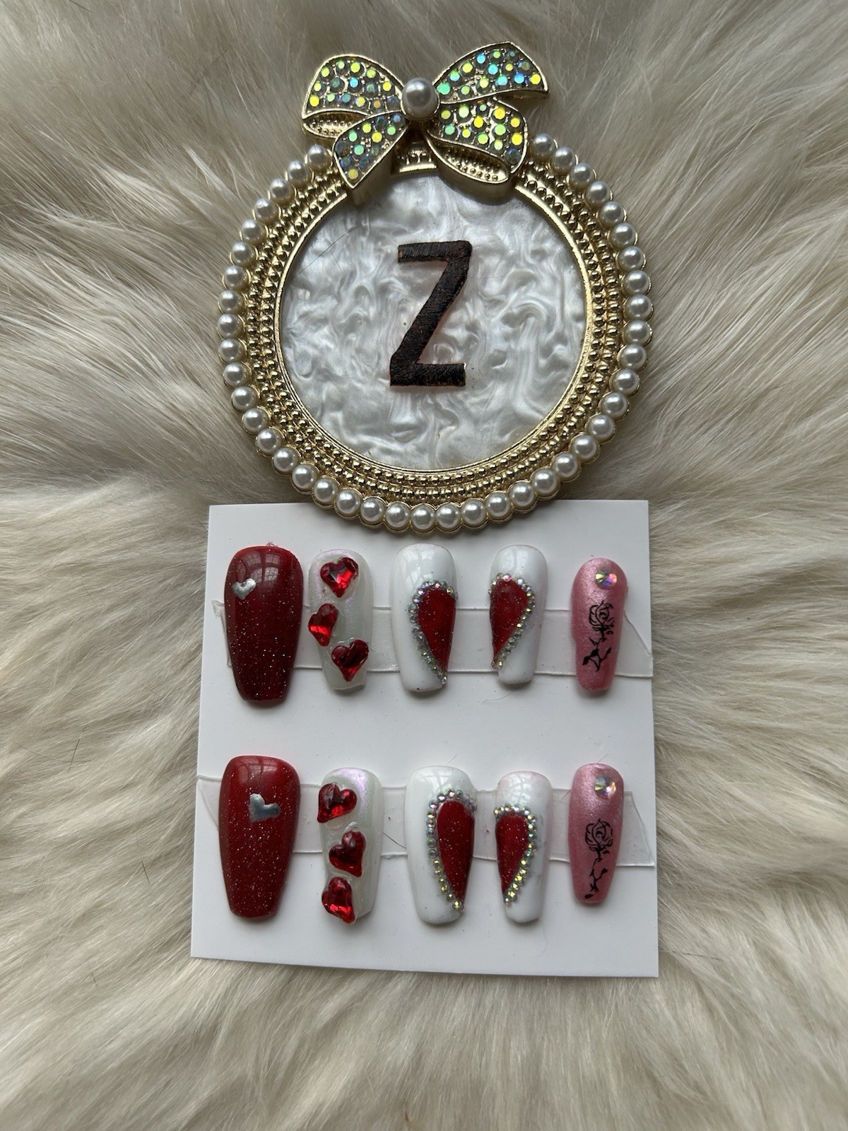 Z NAILZ! Handmade M Coffin Valentines Day/Love Red, White & Pink Press On Nails