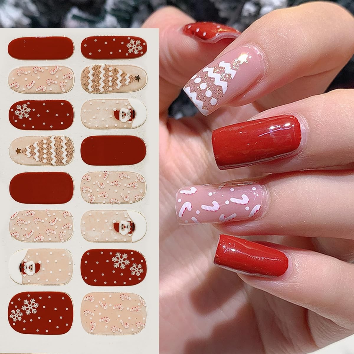 6Pcs Christmas Gel Nail Stickers Glitter Snowflake Nail Polish Strips Self Ad…