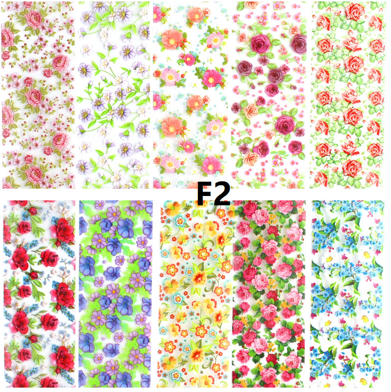 10Pcs Nail Art Foil Stickers Flower Pattern Transfer Decals Decoration Tips NS46