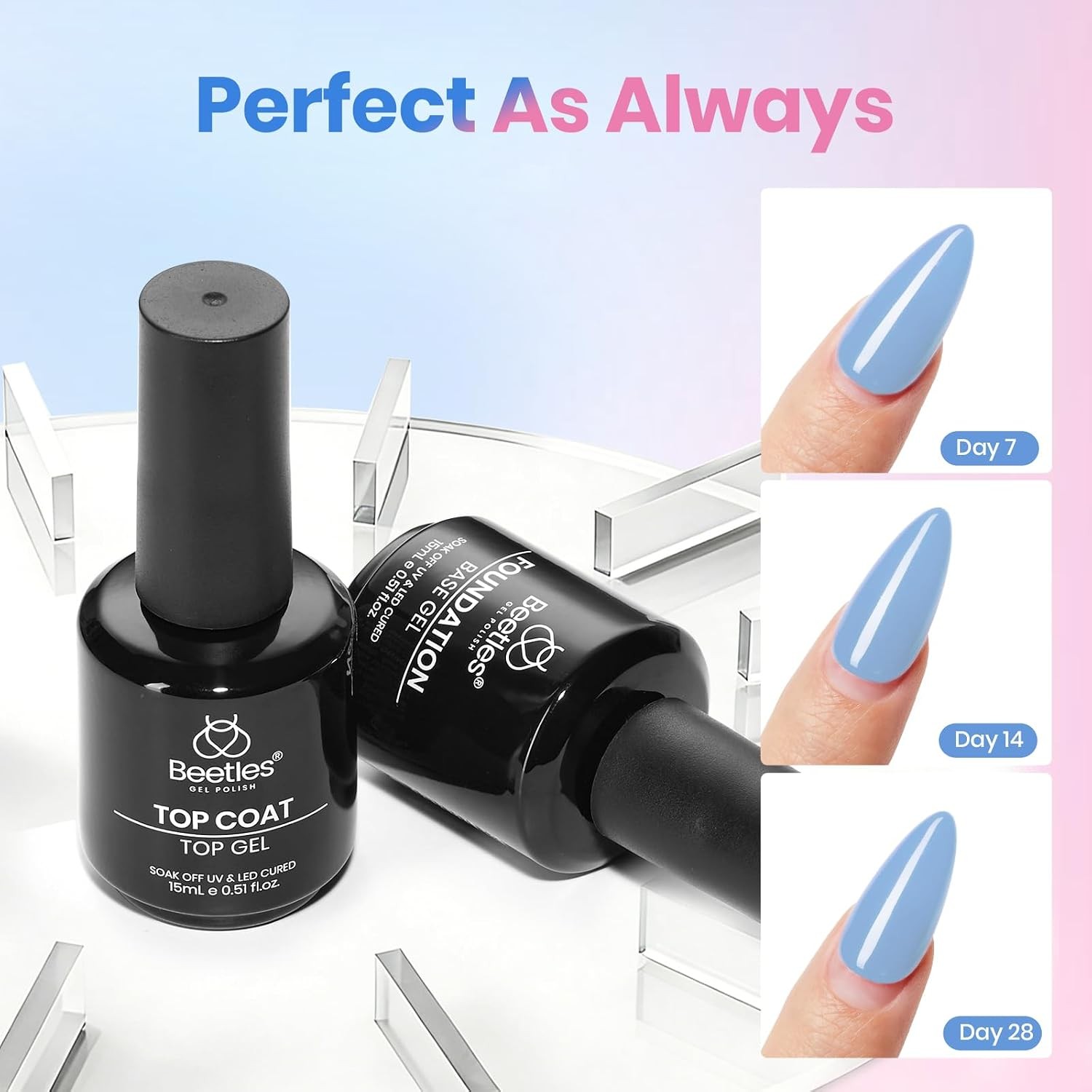 Beetles 2 Pcs 15ml No Wipe Gel Top Coat and Base Coat Set | Long Lasting Soak Of