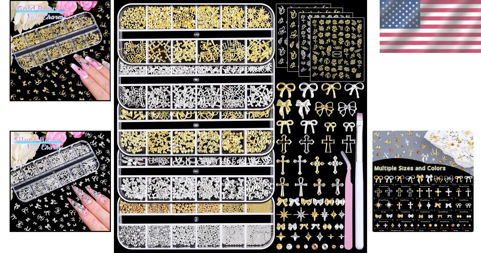 Small Round & Star Nail Art Jewels Set with Application Tweezers & Wax Pen