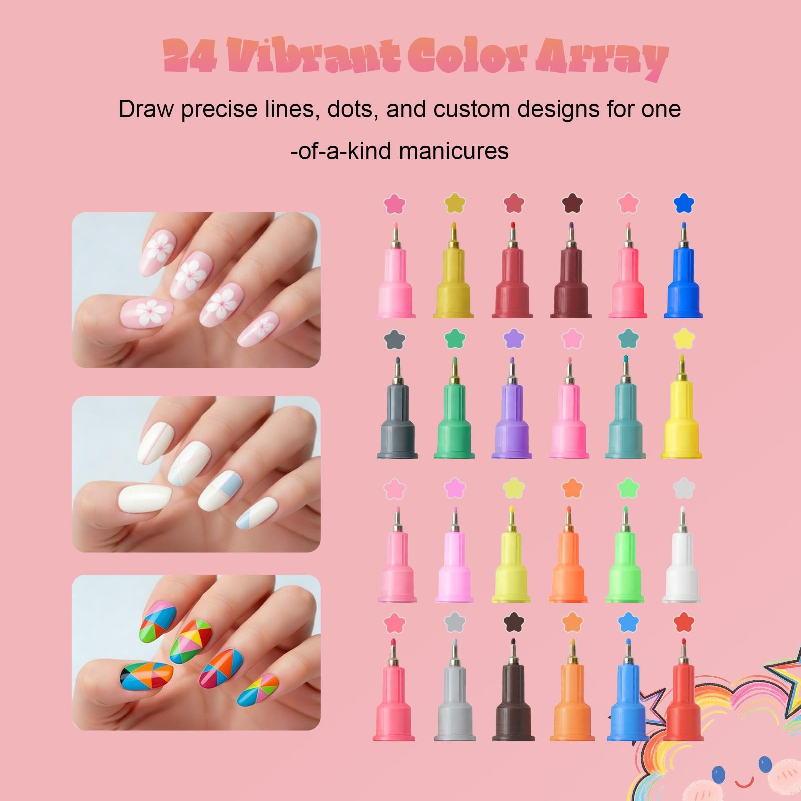 Nail Art Pens, 24 Colors Precision Tip Nail Art Markers Set Easy to Use for B…