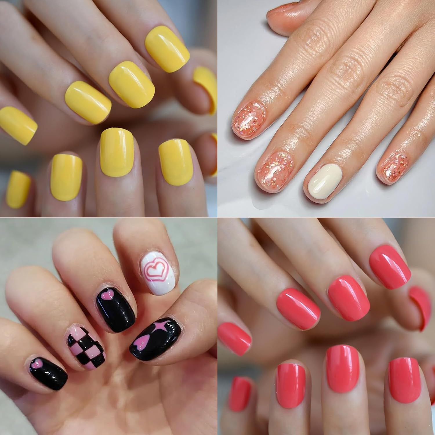 Square Press on Nails, 576Pcs Short round Square Fake Nails Full Cover Glossy Sh