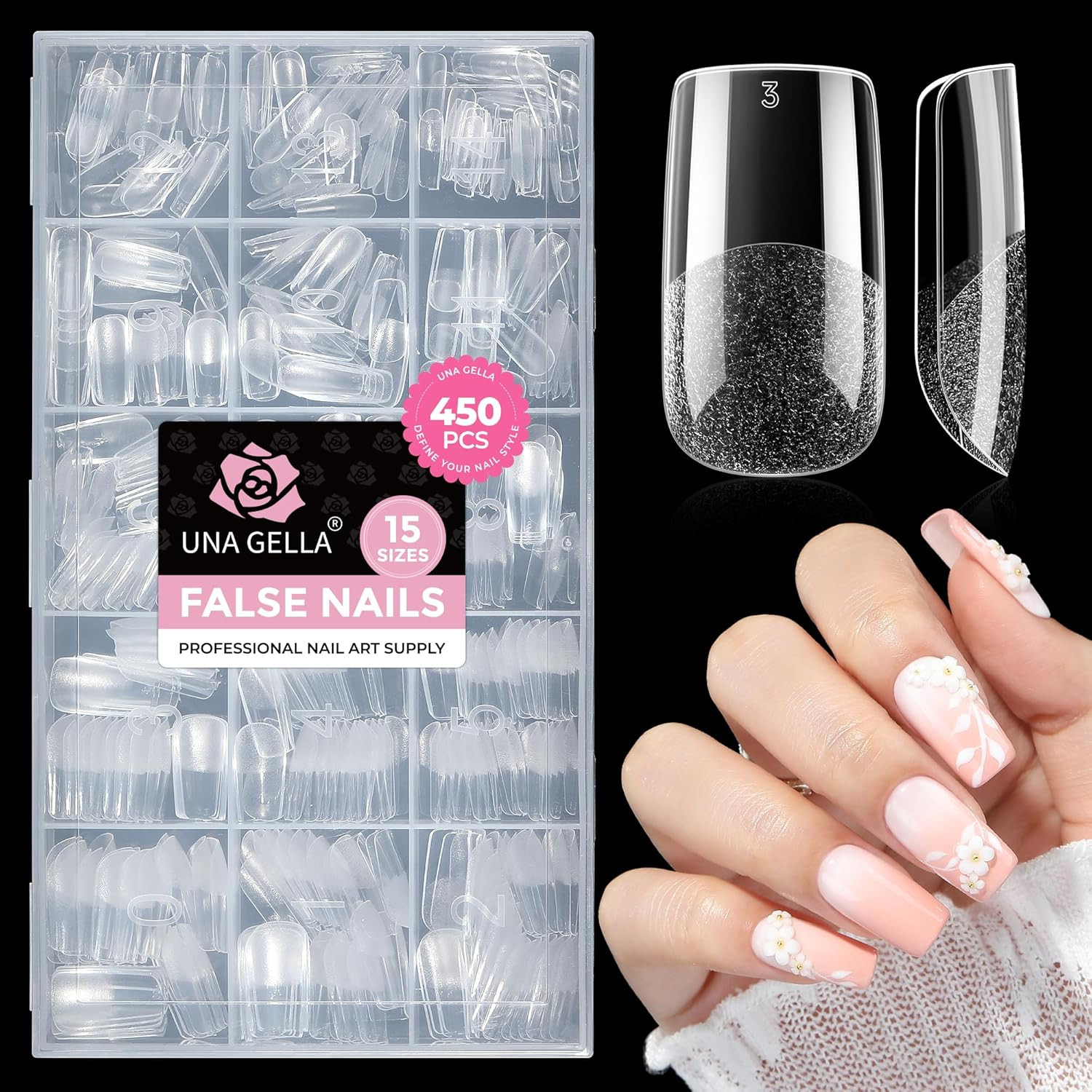 Medium Square Nail Tips: 450PCS Medium Fake Acrylic Gel Nail Tips 15 Sizes Soft