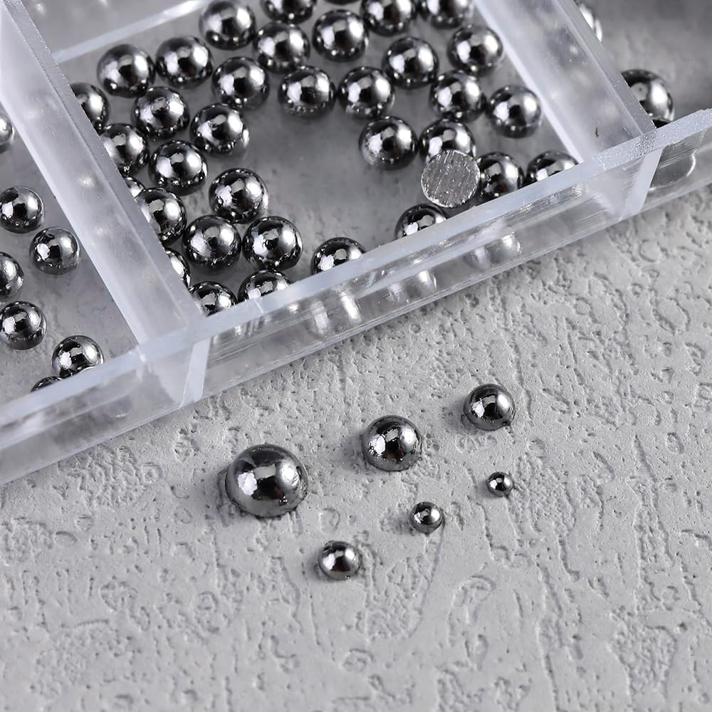 Mixed Sizes Half round Steel Beads 3D Nail Charms, Black Flatback Metal Caviar B