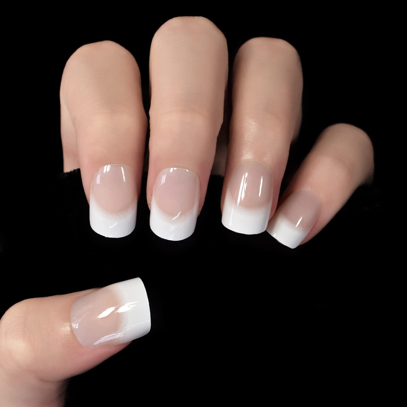 Daily Natural Nude white Press on French Nails Short Squoval Fake Clear White