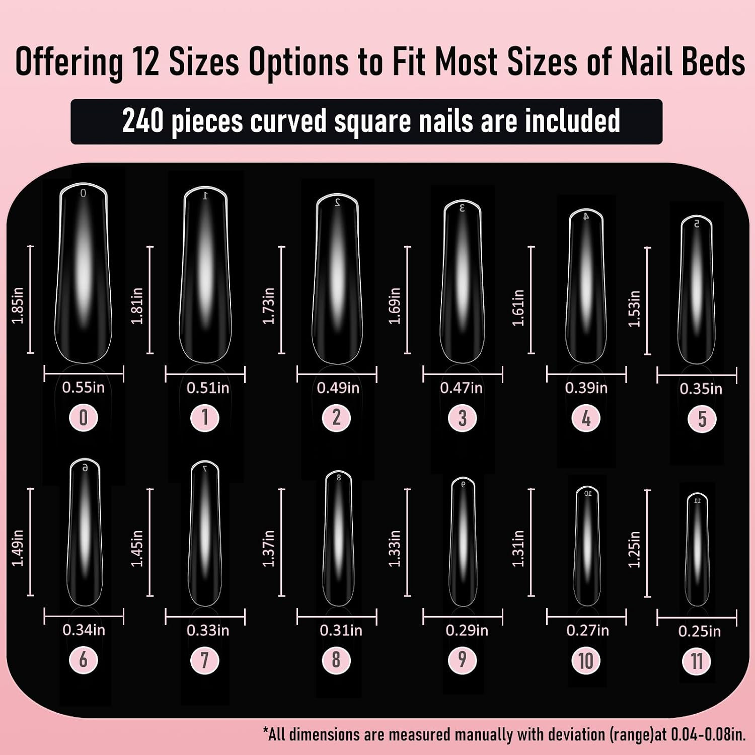 500Pcs Square Full Cover Nail Tips, XXL Clear Curved Press On | Extra Curve for