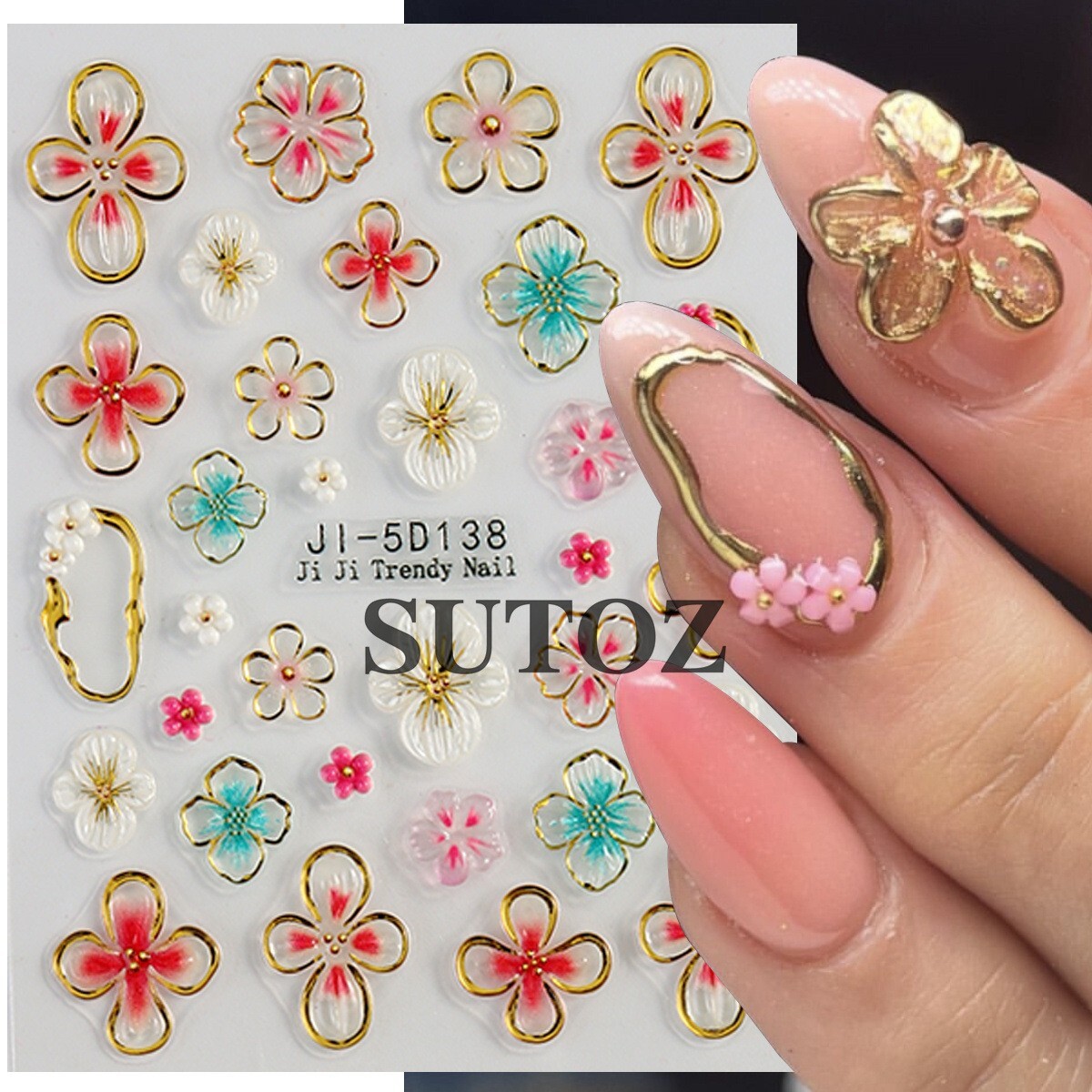 3D Hawaiian Flower Embossed Lily Hibiscus Floral Nail Art Stickers Decor NH29