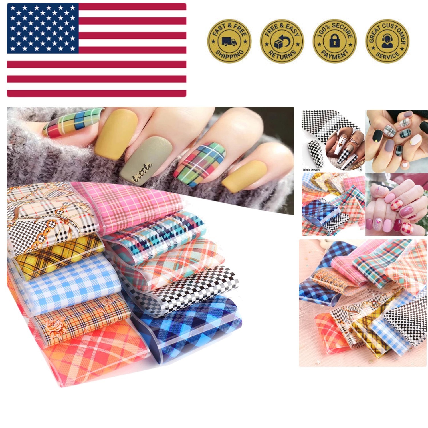 Striped Lattice Nail Art Foils Nails Foil Transfer Stickers Decals Adhesive H…