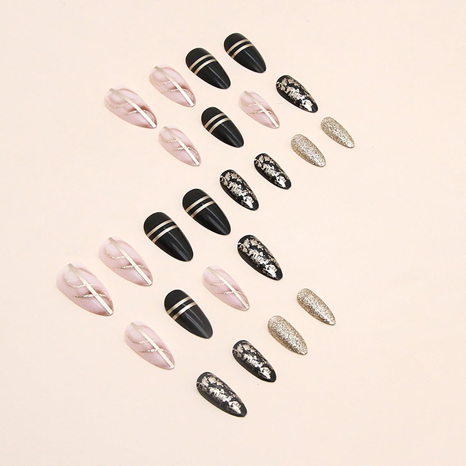 Black French Tip Press on Nails Almond Medium Artificial Acrylic Fake Nails w…