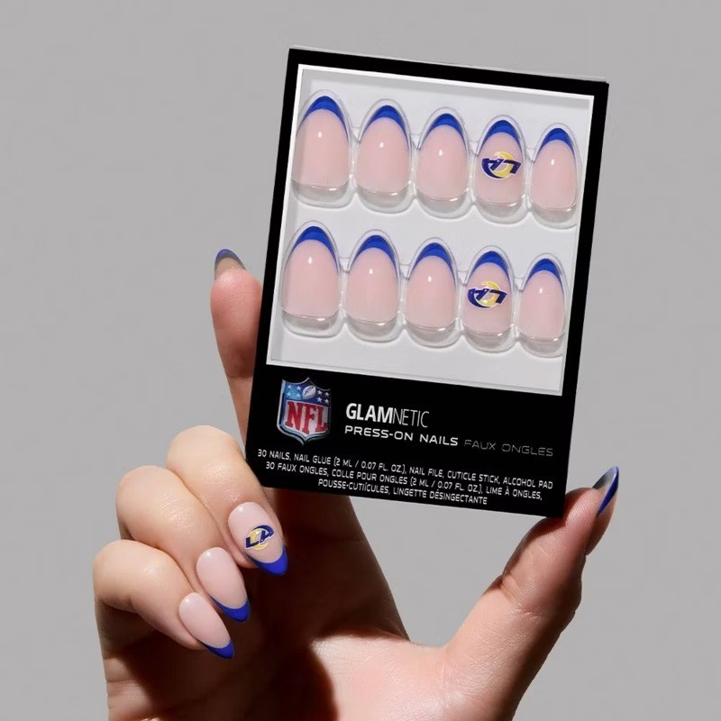 Los Angeles Rams Press-On Nails: Almond Shape, Gloss Finish, 30 Pieces