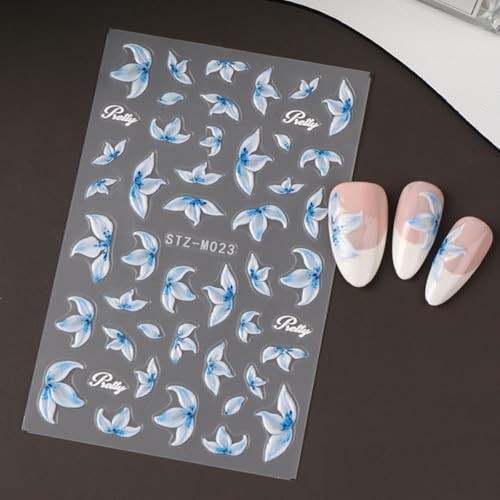 Flower Nail Art Stickers Decals Blue White Flower Nail Decals blue white flower