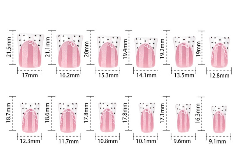 24pcs Duckbill-shaped French White Edge Black with White Dots Press-on Nails