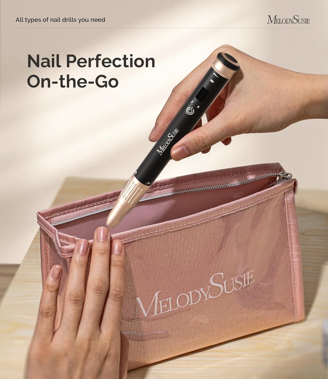 MelodySusie Portable Electric Nail Drill 30,000RPM, SM220G Cordless Electric