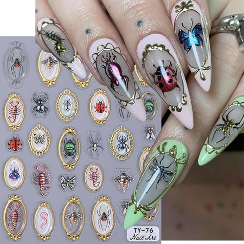Spring Summer Nail Art Stickers 5D Embossed Insect Nail Decals Style-10