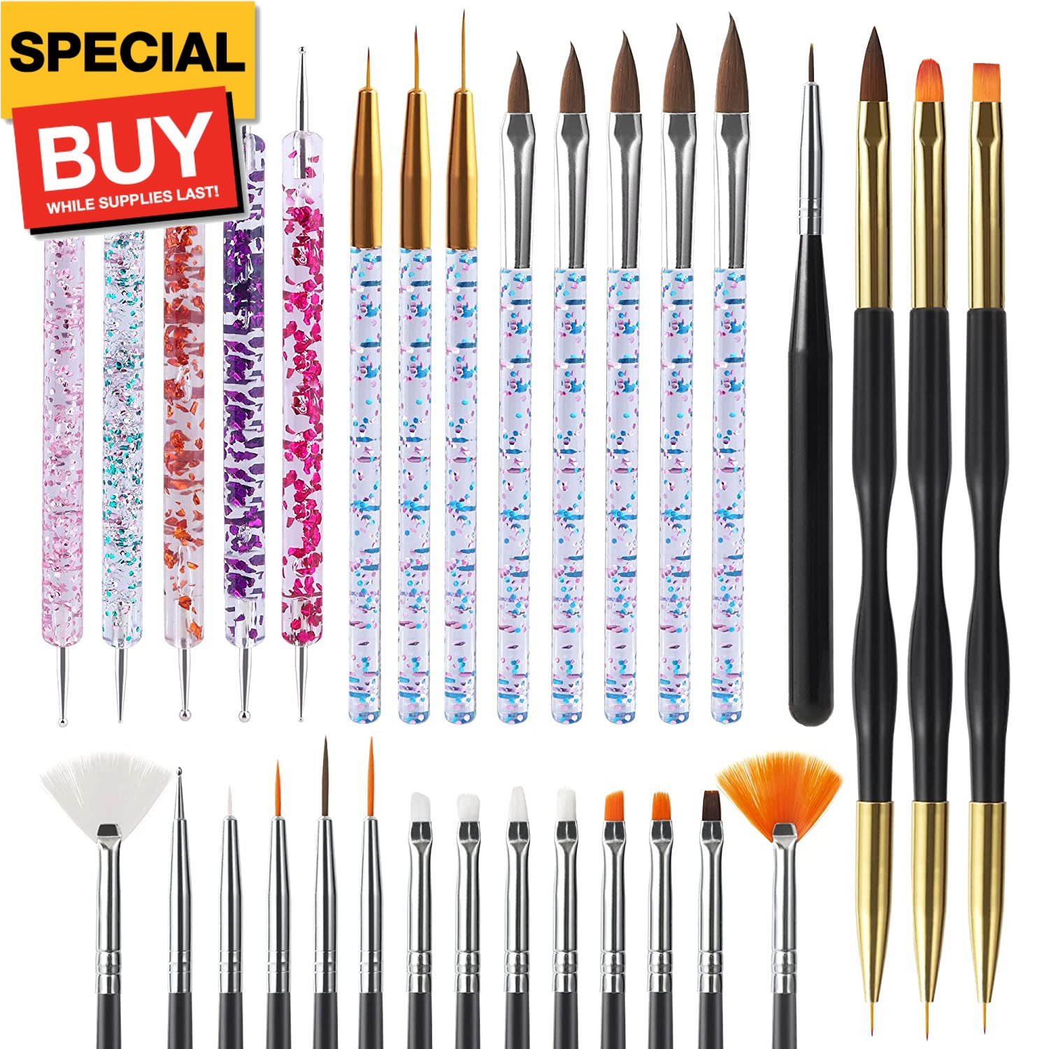 31Pcs Nail Art Brushes,Nail Art Tool Set,Nail Dotting Tools,Nail Dust Brush,Stri