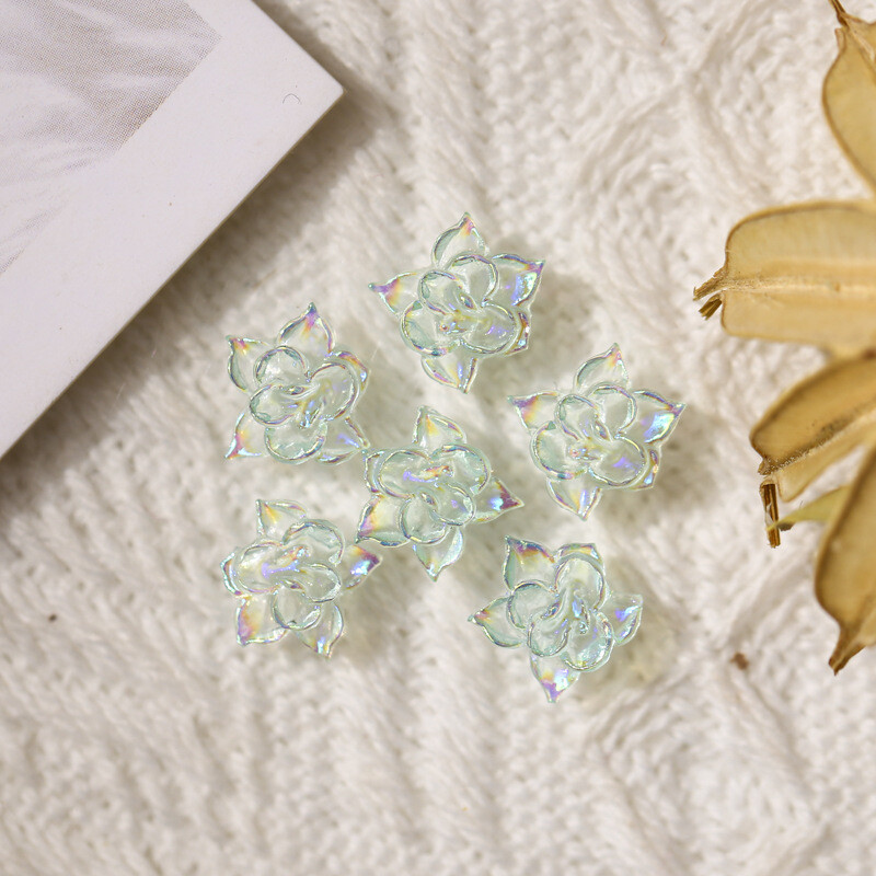 10pc 3D New AB Aurora Flower Nail Art Decorations Resin Lotus Design Accessories