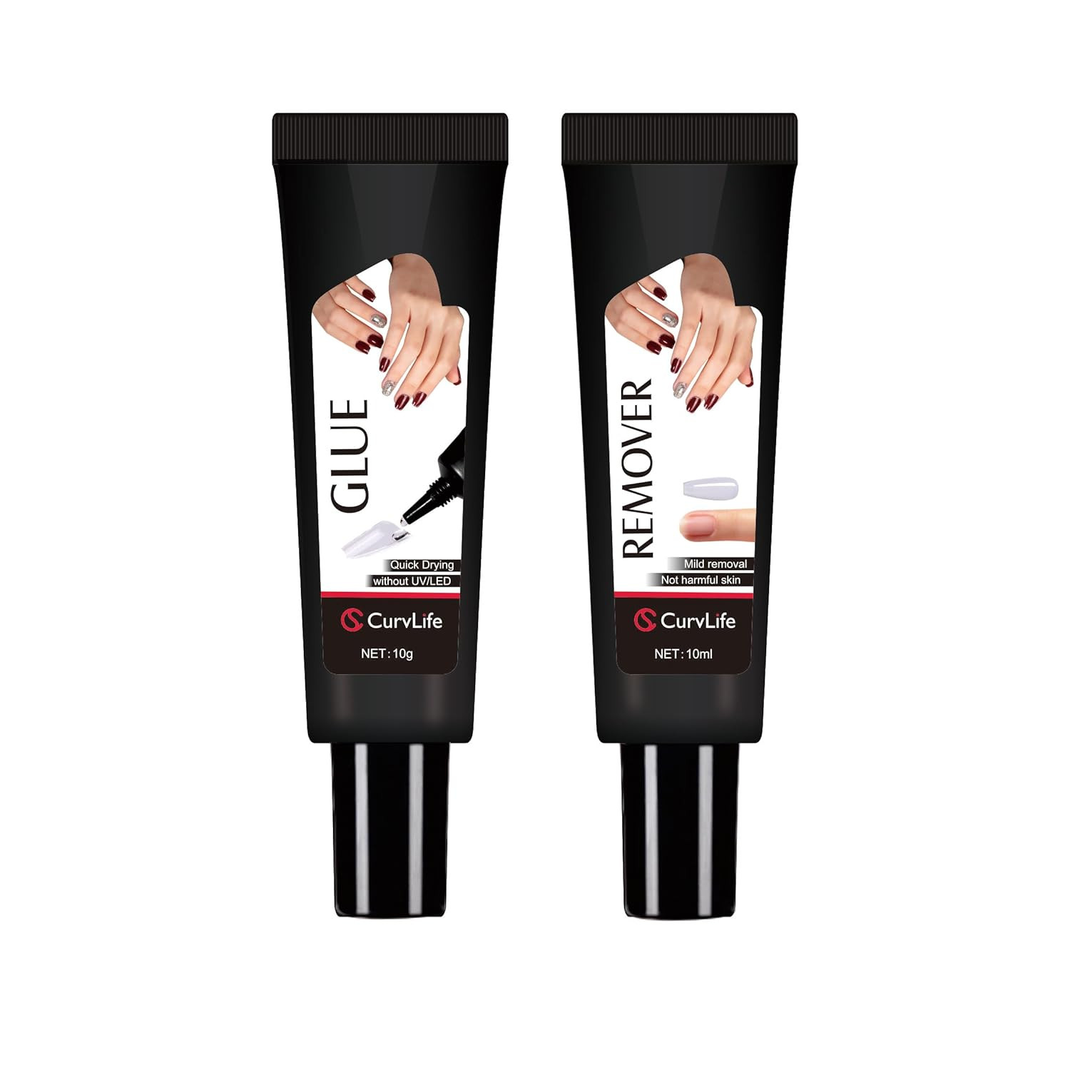 Curvlife Newly Upgraded Quick Drying 10G Semi Solid Nail Glue with 10Ml Remover