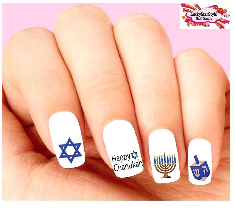 Waterslide Nail Decals Set of 20 – Chanukah Jewish Menorah Dreidel Assorted