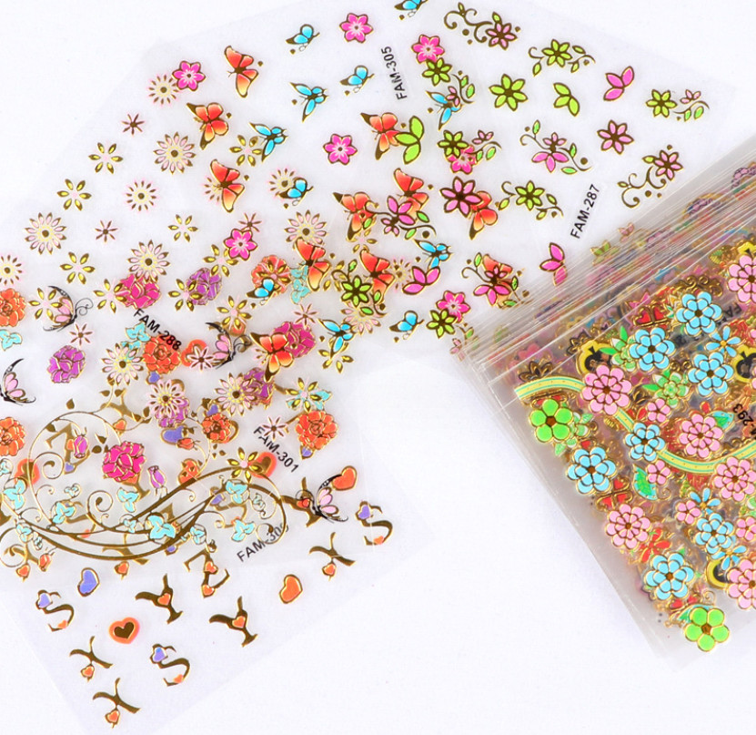 10Pcs 3D Gold Colorful Flower Heart Enamel French Nail Art Stickers Manicure #12