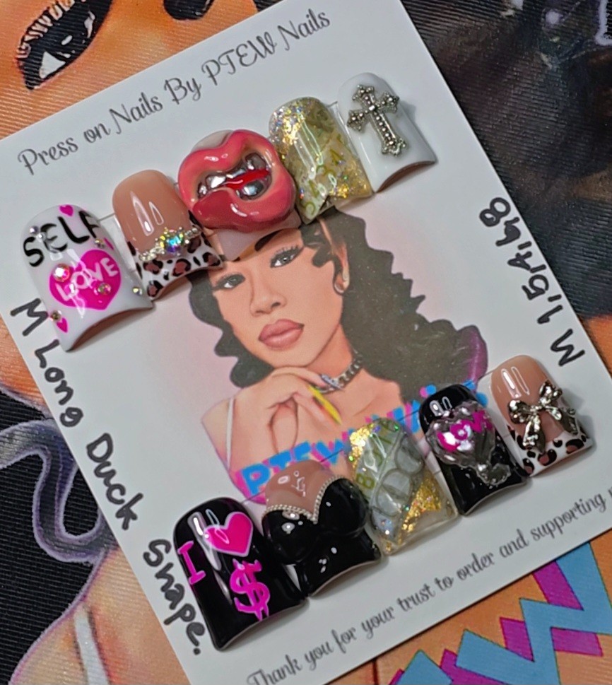 Handmade Press On Nails,3D Girlie’s Nails, Medium Size 1,5,4,6,8 Long Duck