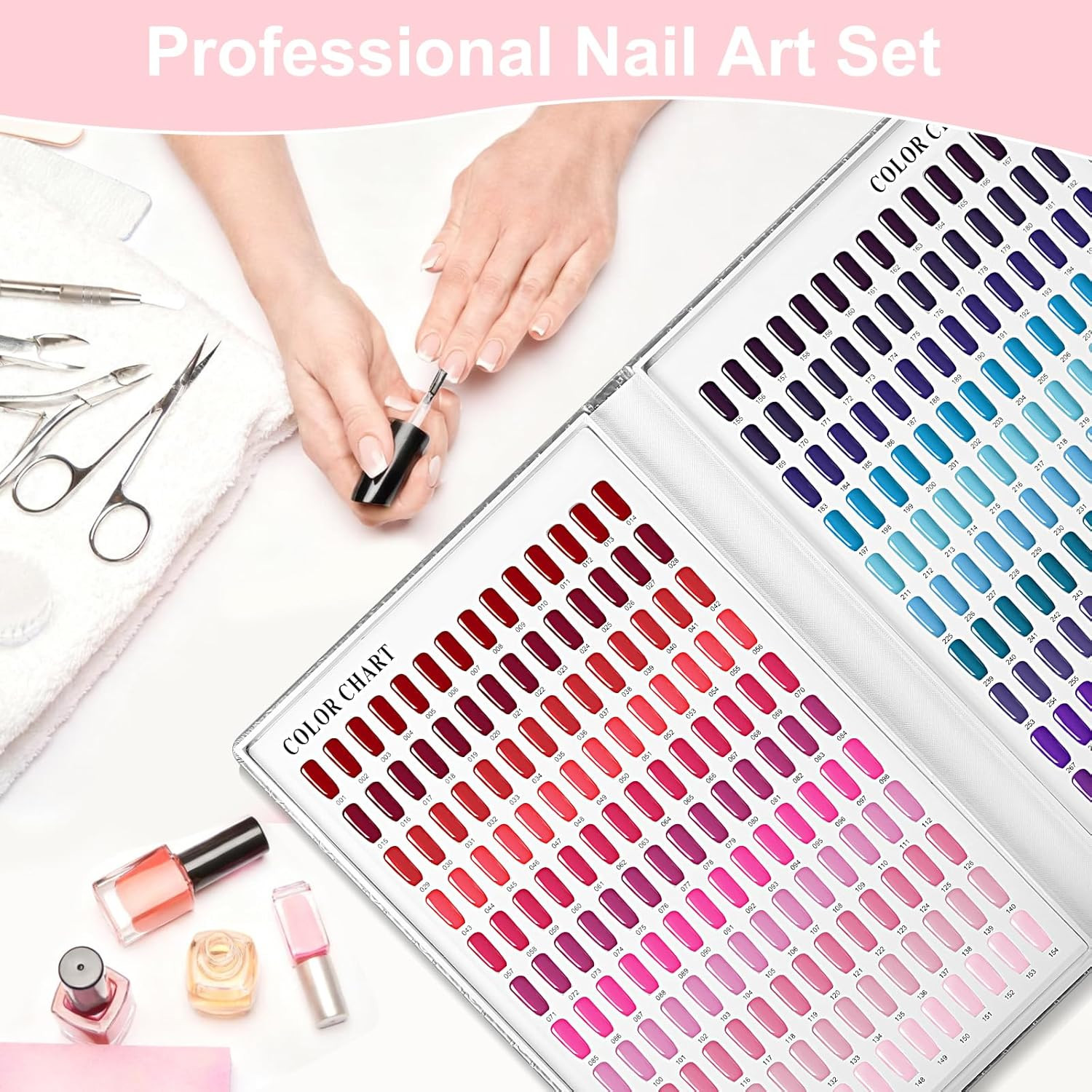 308 Colors Nail Display Swatches Book with 360 Tips for Nail Polish UV Gel Color