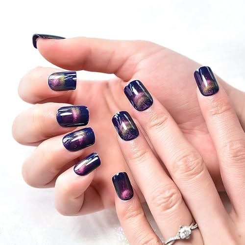 Squoval Medium Length Gel for Nails – Shimmery, Shimmery, Medium Length, Blue