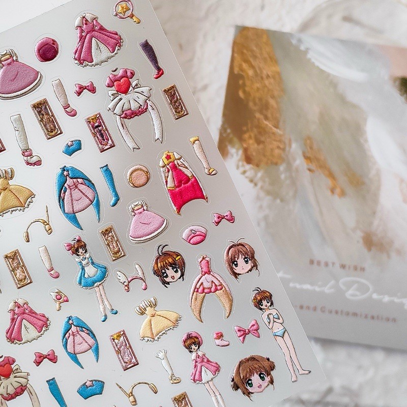 3D Anime Cosplay Outfit Nail Stickers | Cute Magical Girl Dress-Up Decals