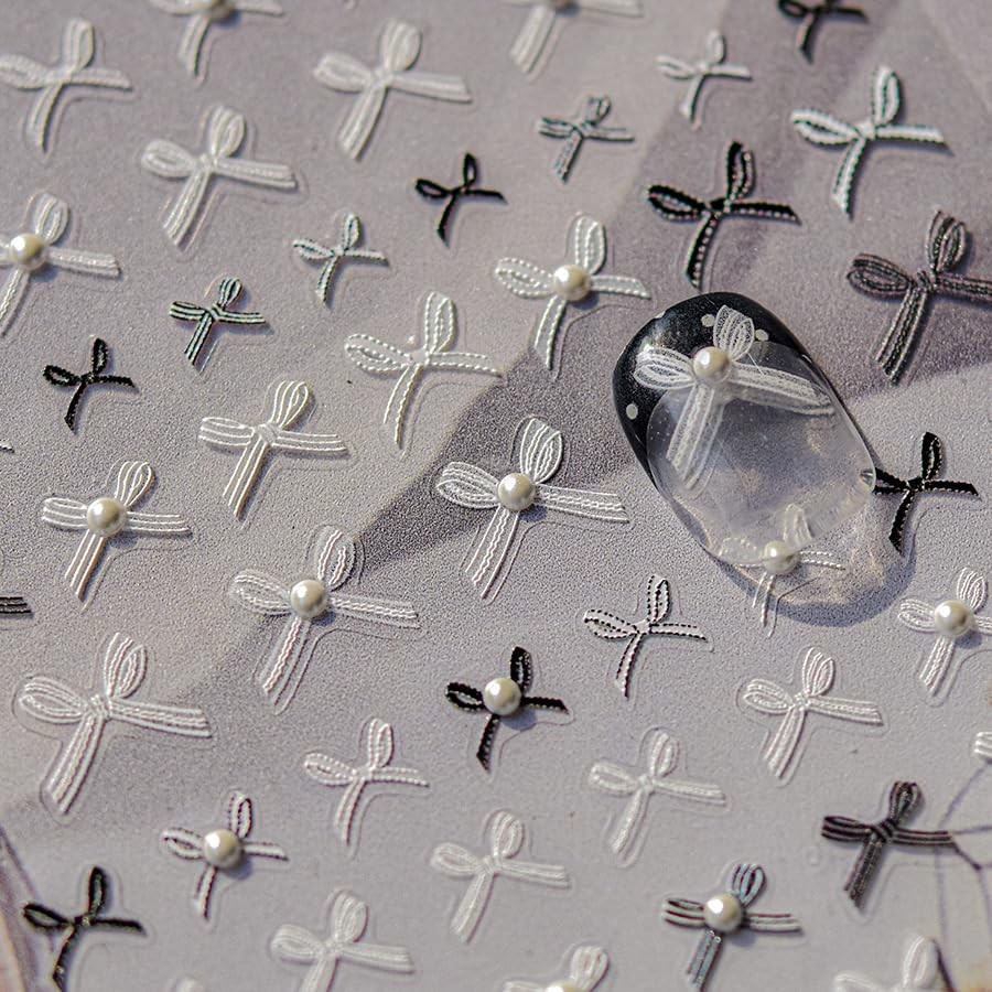 Lace Bow Nail Stickers White Black Bowknot Nail Art Stickers Nail Sticker-8