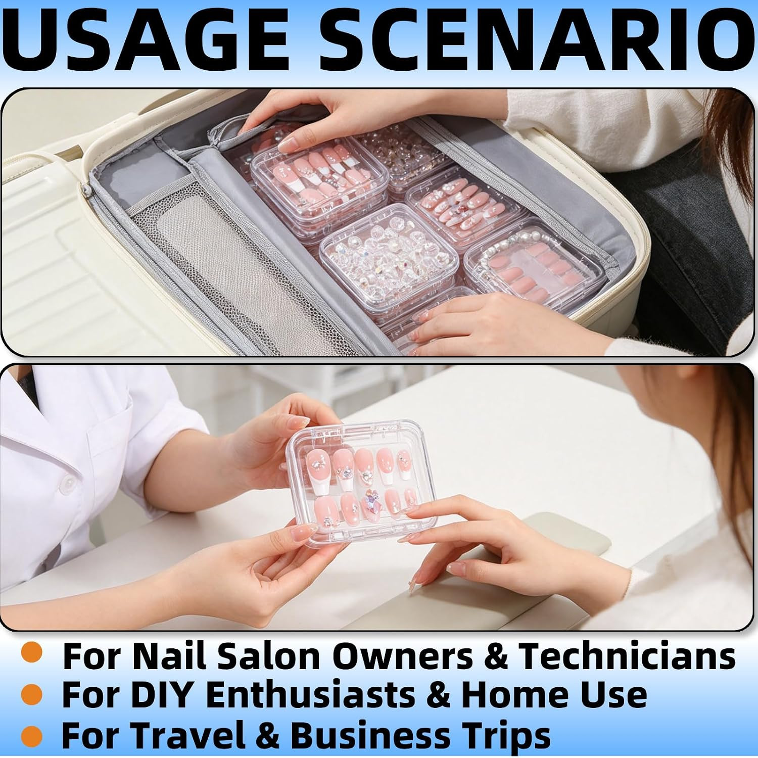 12 Pcs Clear Acrylic Press on Nail Storage Box with 30 Pcs Adhesive Double Sided