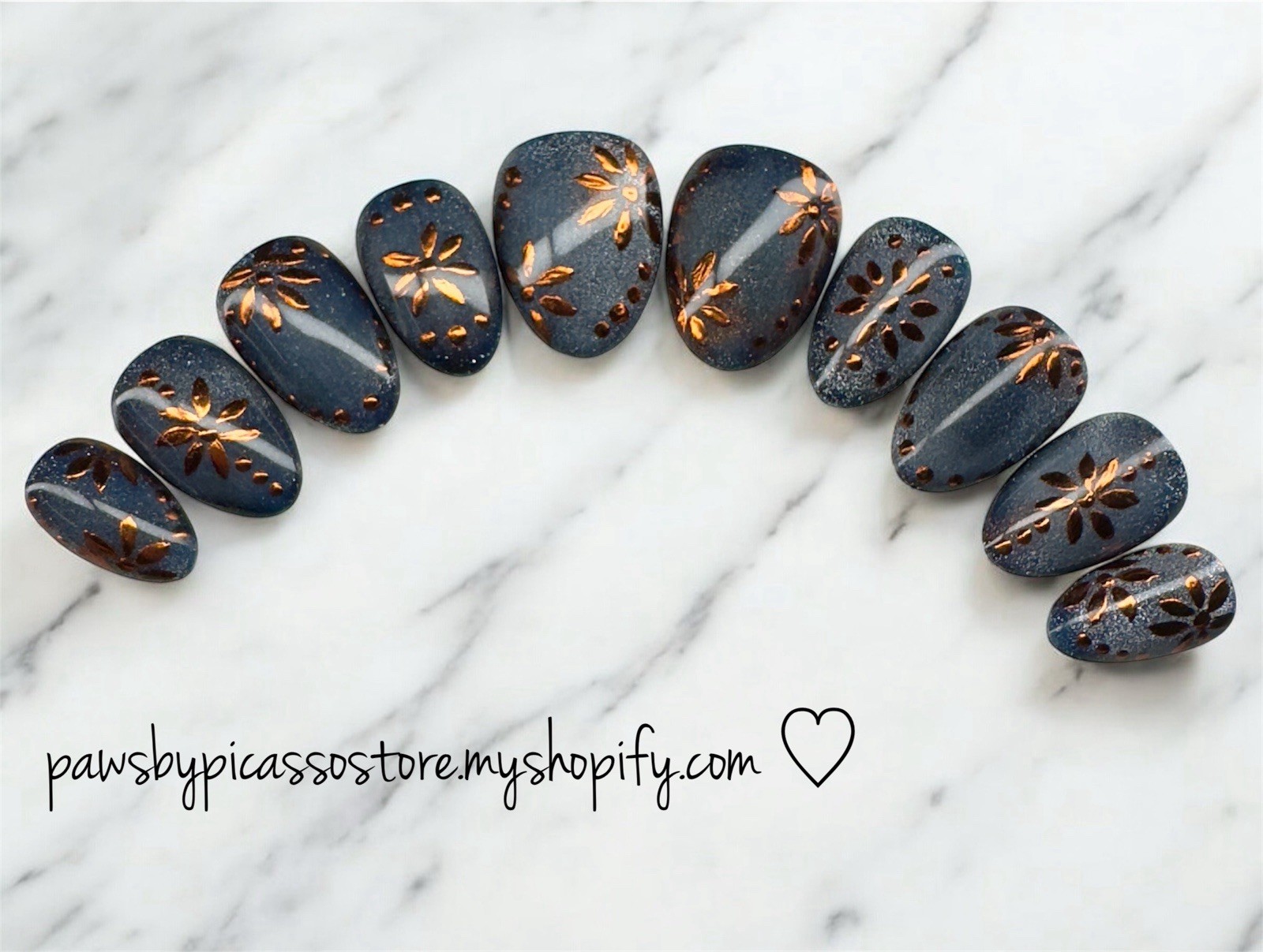 Hand Painted Cat Eye And Chrome Press On Nails